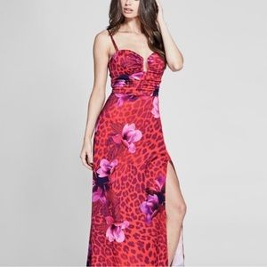 Guess by Marciano Lady Leopard Red Floral Dress Size 8